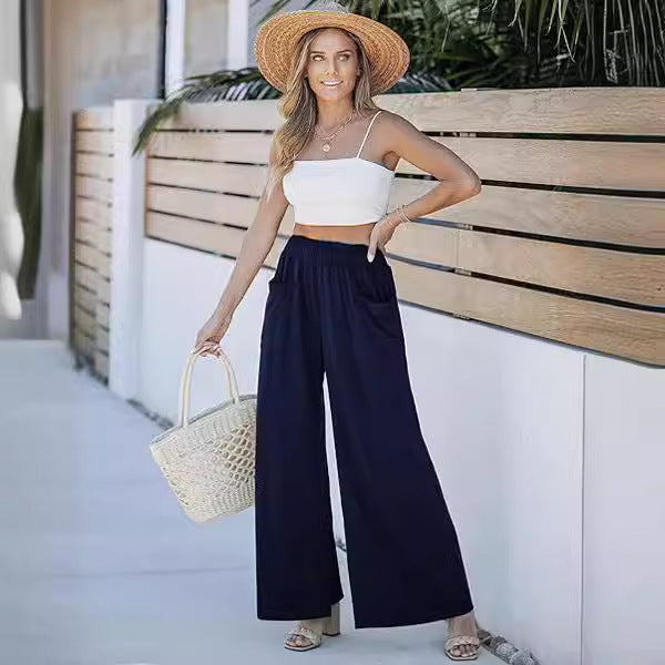 Women's High-Waisted Elastic Waist Casual Pants