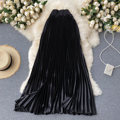 Luxury Heavy-Duty Pleated Midi A-Line Skirt
