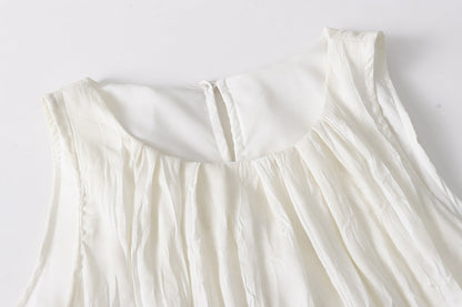 Summer Water Ripple Texture Round Neck Sleeveless Maxi Dress