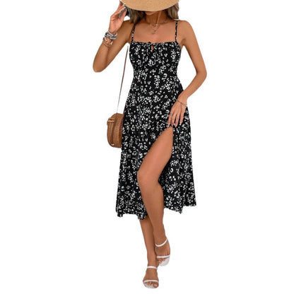 Women's Summer Sleeveless Printed Slit Dress
