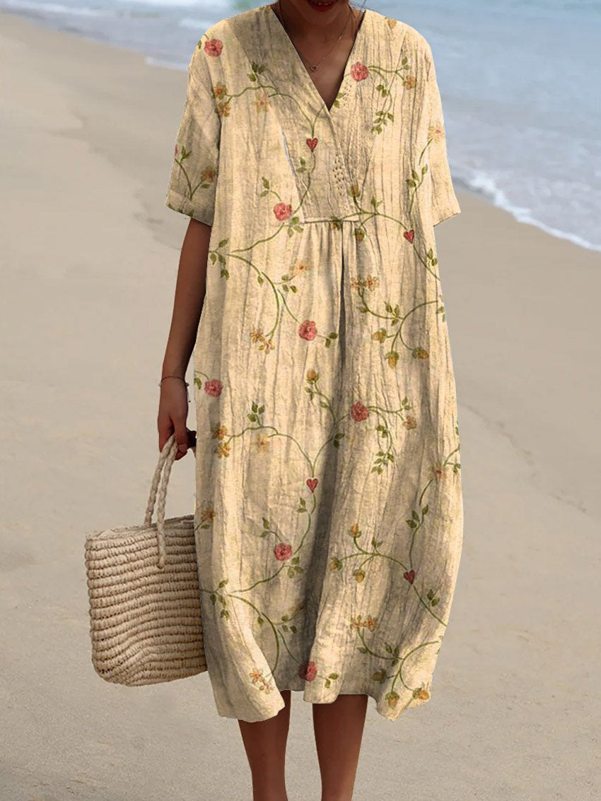 Women's Casual Floral Print 3D Sleeve Shirt Dress