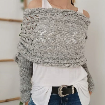 Women's Long Knit Cape Cardigan – Elegant Openwork Design