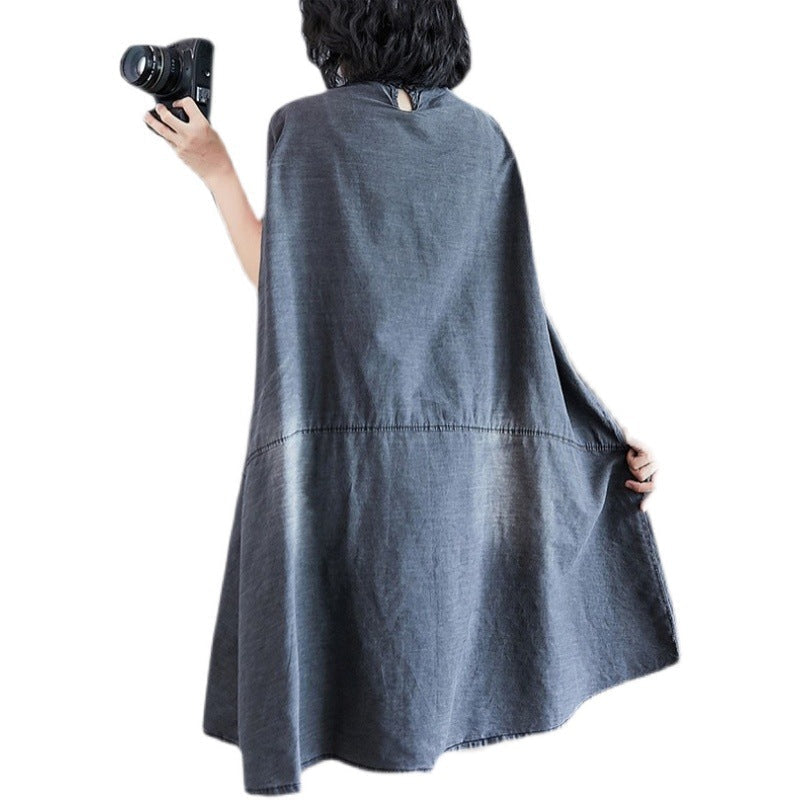 Summer Plus Sizes Women A Line Denim Dresses-Dresses-Free Shipping at meselling99