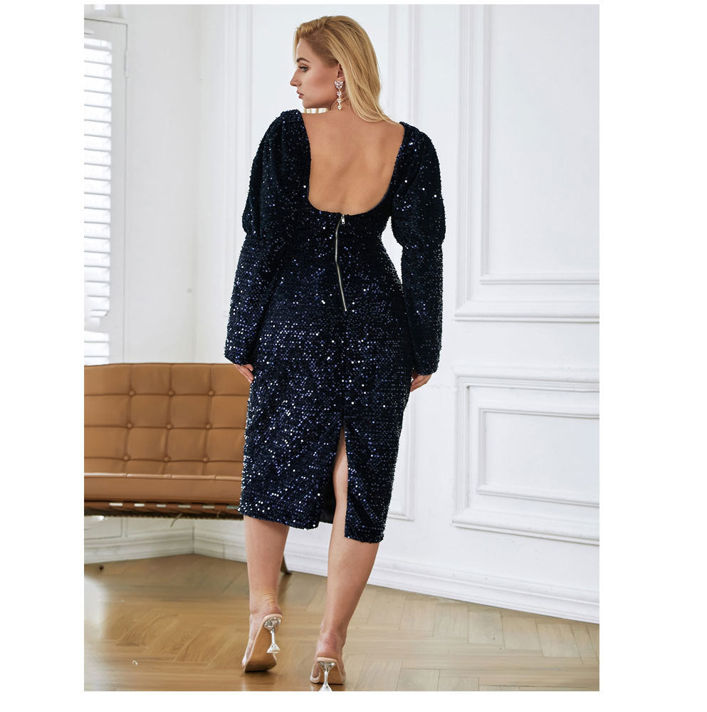 Summer Long Sleeves Sequined Plus Sizes Dresses-Dresses-Free Shipping at meselling99