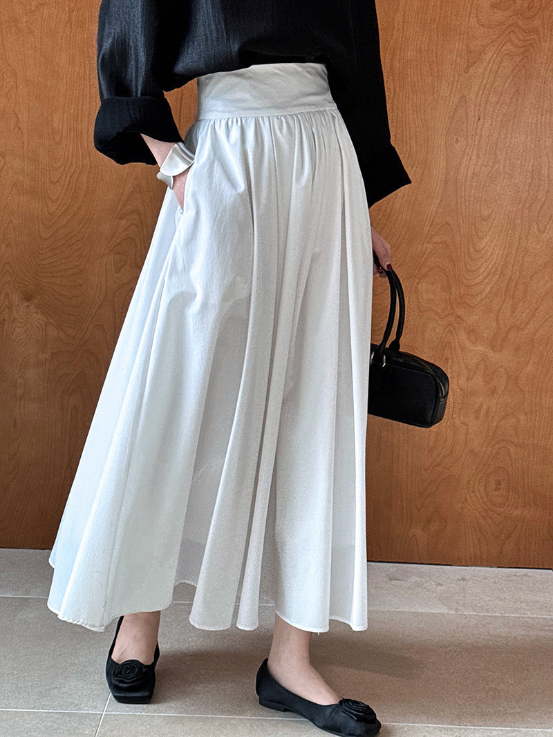 Elegant Pink Midi Skirt – Flowy A-Line Pleated Skirt with High Waist
