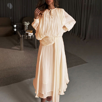 Women's Summer V-Neck Belted Ribbon Tie Waist Flowy Dress