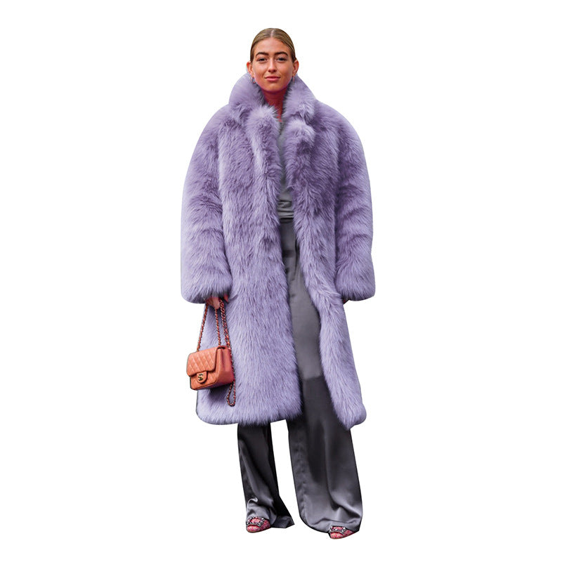 Faux Fur Coat – Trendy Streetwear Winter Jacket with Thick Plush Collar