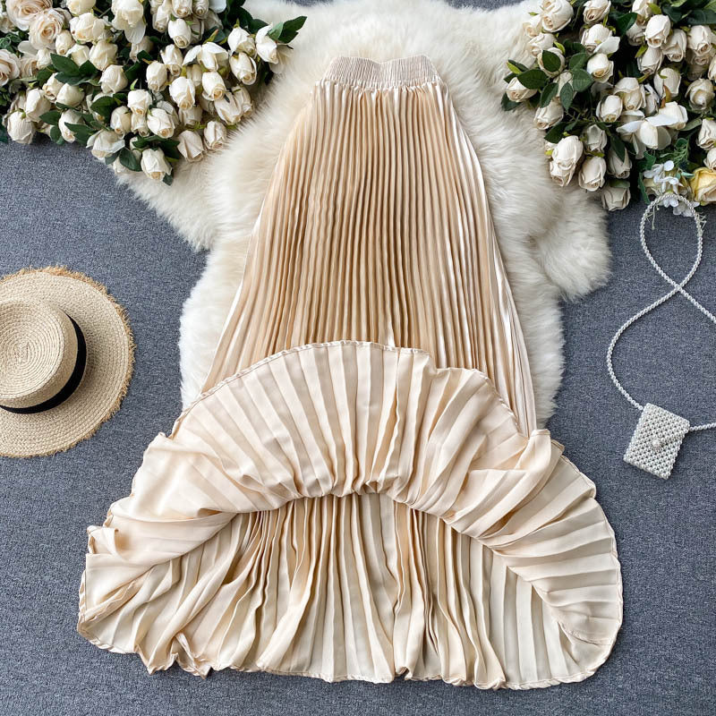 Luxury Heavy-Duty Pleated Midi A-Line Skirt