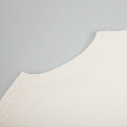 Casual Round Neck Knitted White Sweaters