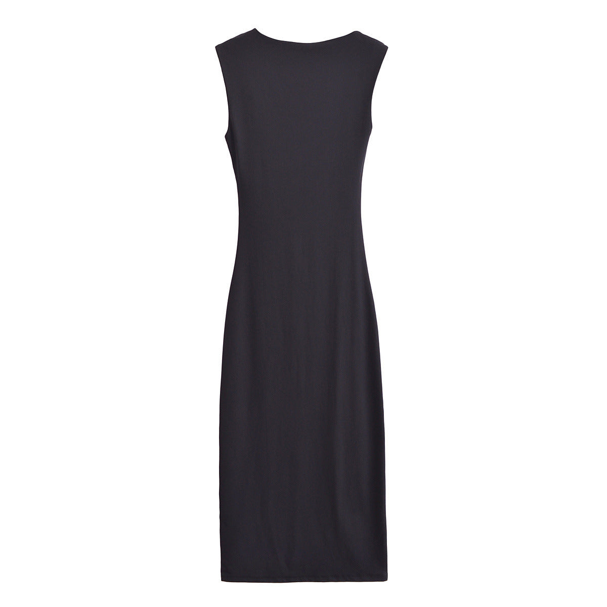 Gold Trim Asymmetrical Neckline Sleeveless Midi Dress
