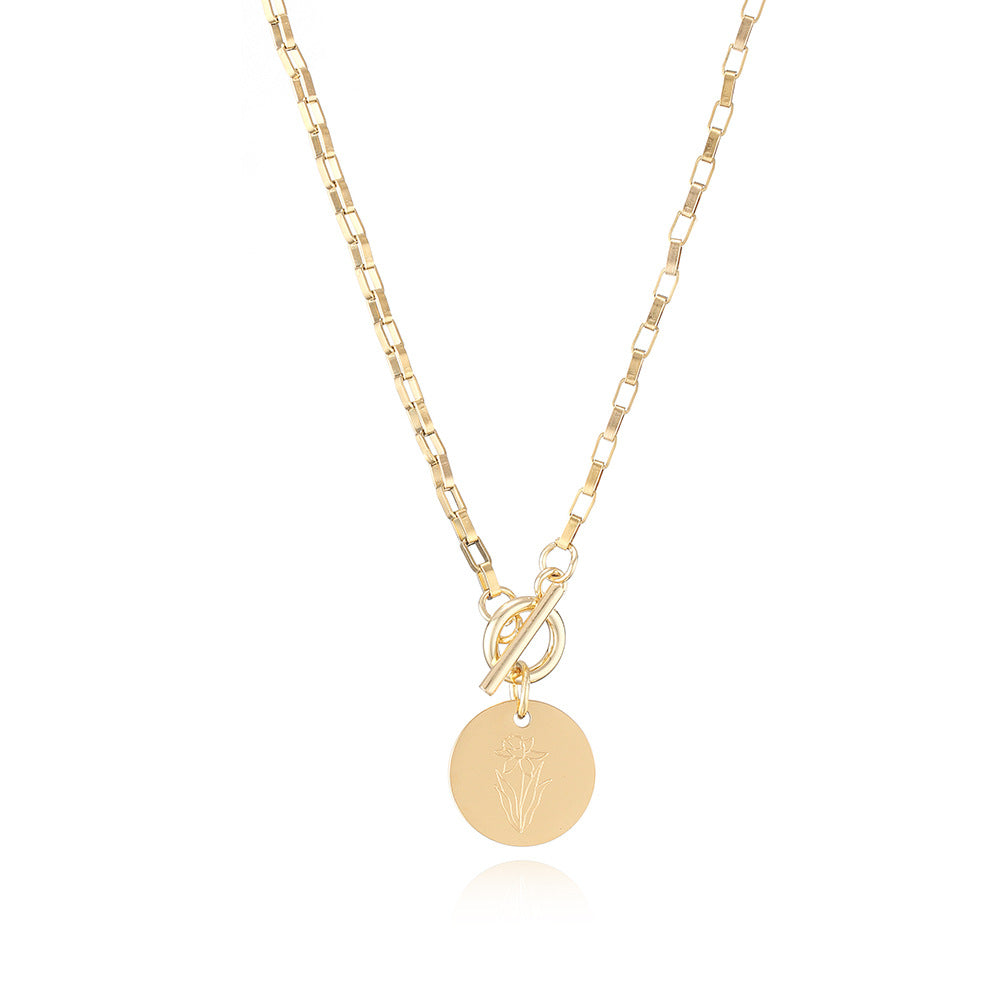 Designed Month Flowers Birthday Gifts Round Pendant Necklaces