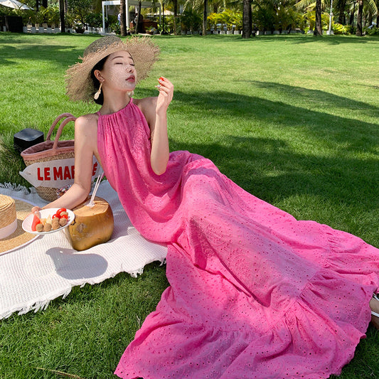 Women's Halter Neck Embroidered Maxi Dress