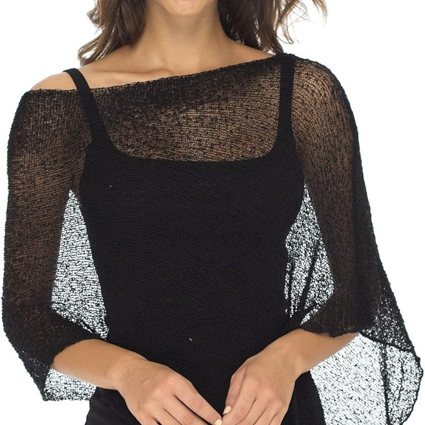 Women's Asymmetrical Cape Poncho – Lightweight Linen Knit Summer Cover-Up