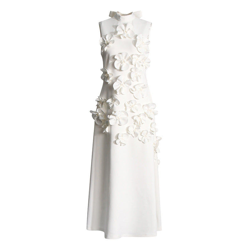 Elegant Stand Collar Sleeveless Maxi Dress