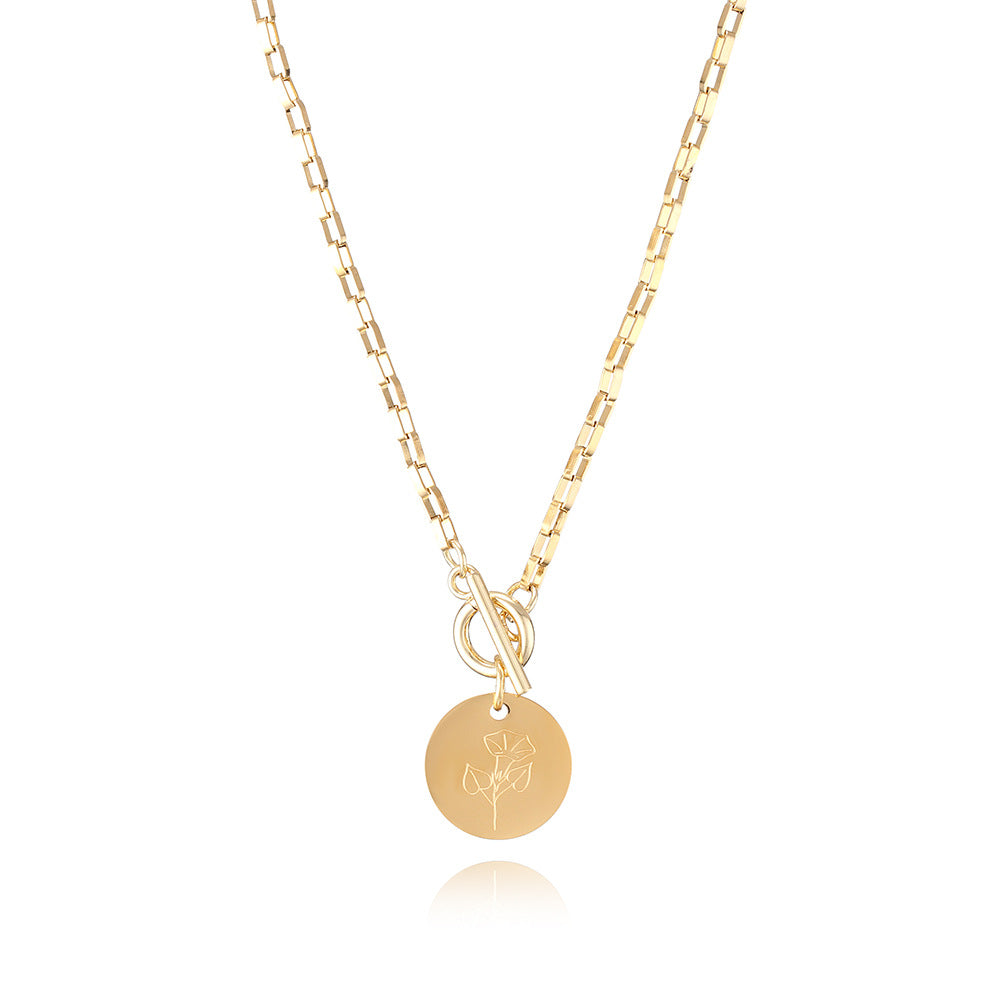 Designed Month Flowers Birthday Gifts Round Pendant Necklaces