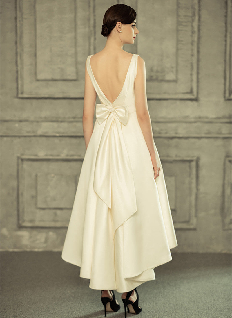 Fashion Deep V Neck Statin Asymmetrical Tea Length Occassion Dresses