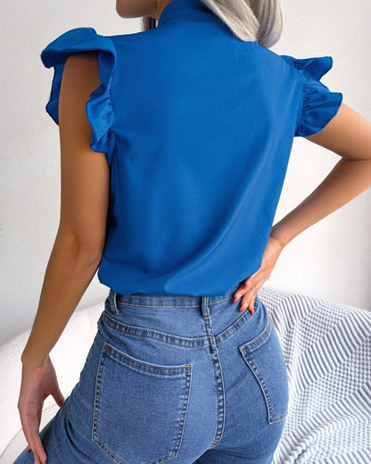 Solid Color Ruffled Tie-Bow Blouse – Elegant Women’s Shirt