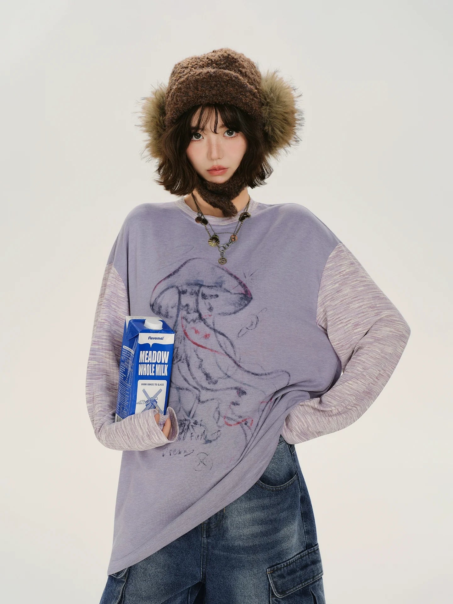 Girlyhalo Retro Color-Block Jellyfish Print Long Sleeve T-Shirt