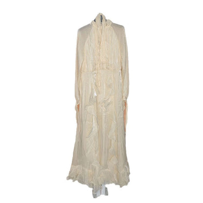 Summer Stand Collar Lantern Sleeve Ruffled Waist Dress for Women