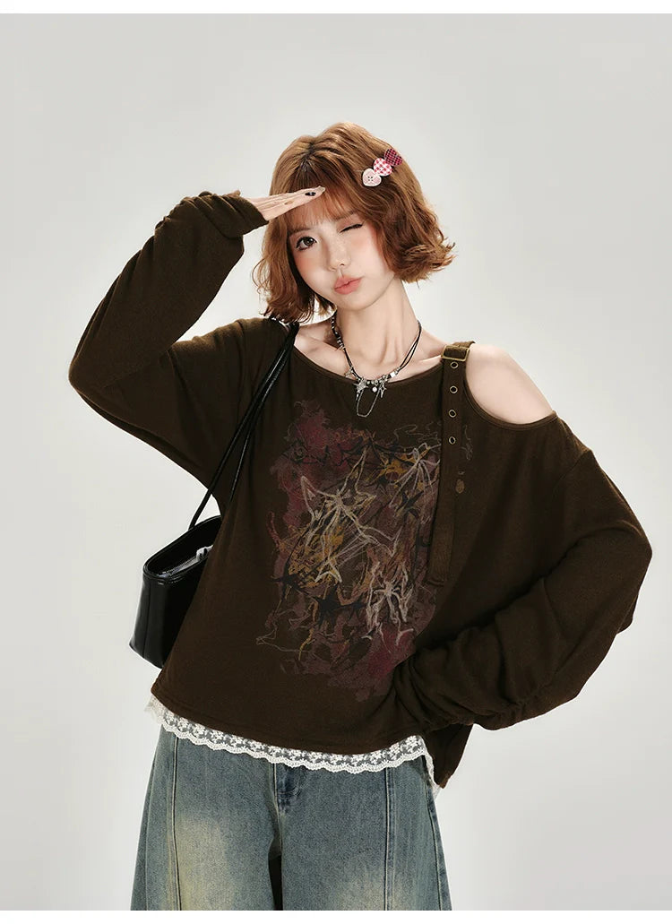 Girlyhalo Vintage Off-Shoulder Long Sleeve Top-As Photo-S-Free Shipping Leatheretro