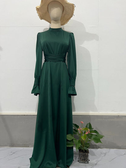Elegant Long-sleeved Waist-tied Puff-sleeved  Women Dresses