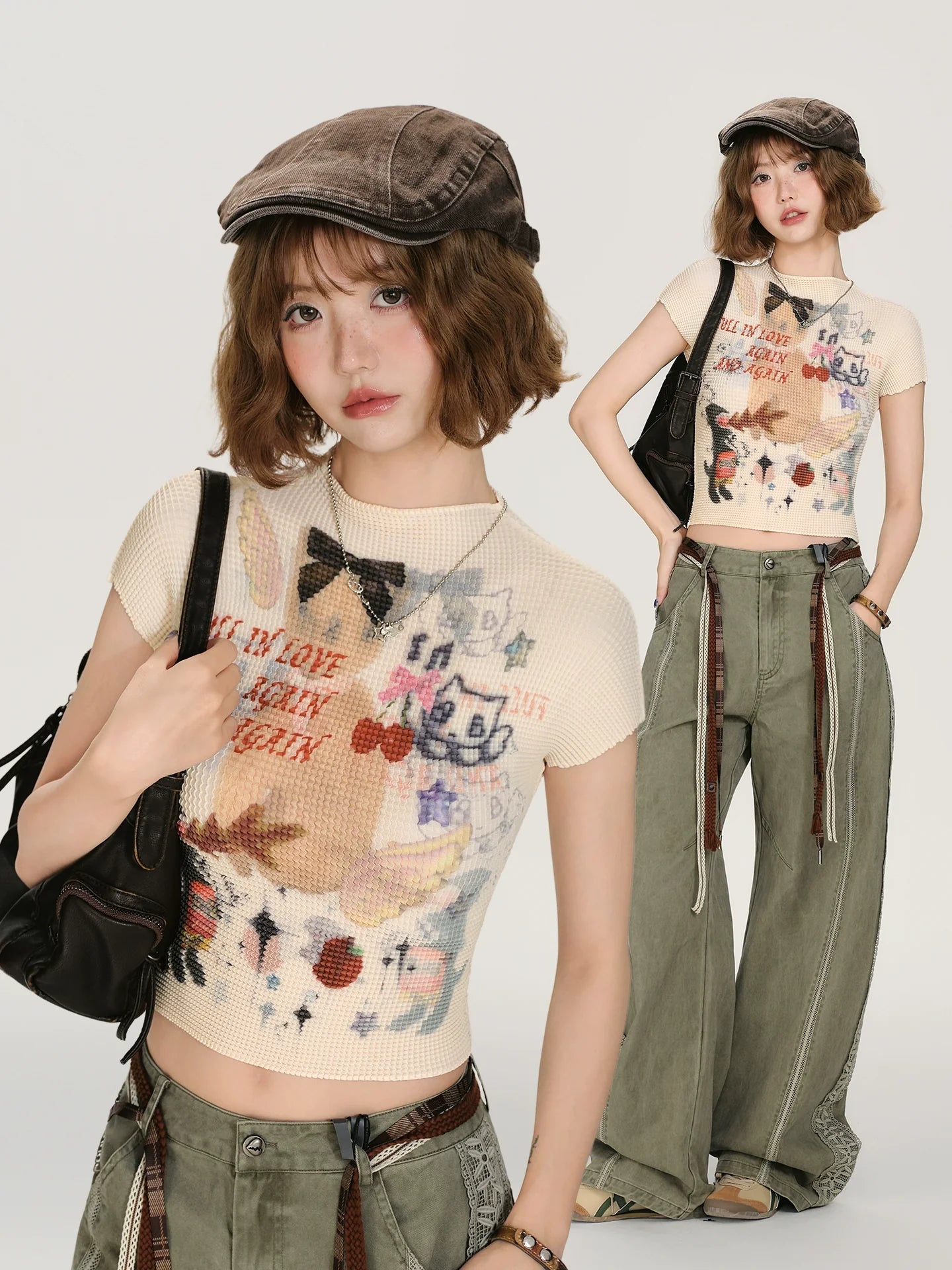 Girlyhalo Vintage Y2K Print Cropped T-Shirt