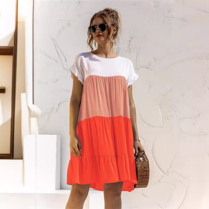 Summer Color Block Loose Fit Short Dress