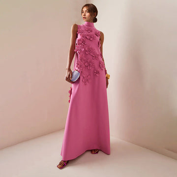 Elegant Stand Collar Sleeveless Maxi Dress