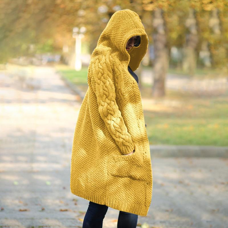 Women's Winter Hooded Single Button Slim Knit Sweater