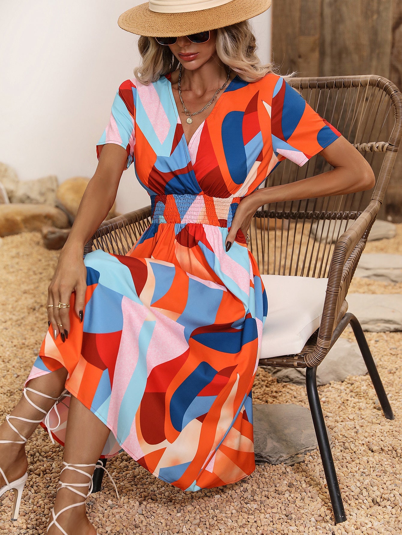 Women's Summer Floral Print Short Sleeve Dress