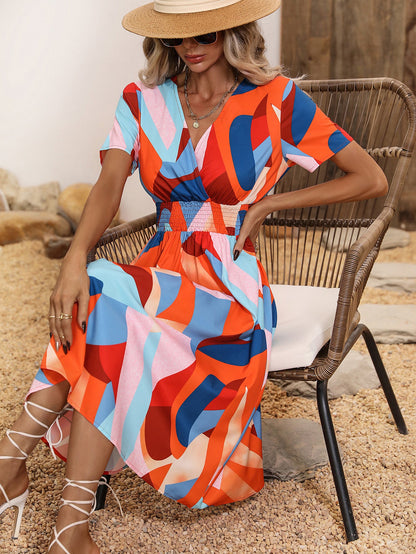 Women's Summer Floral Print Short Sleeve Dress