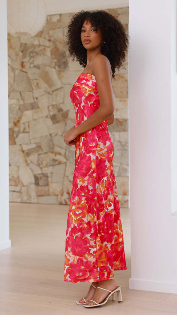 Elegant Satin Bandage Backless Tube Dress with Floral Print