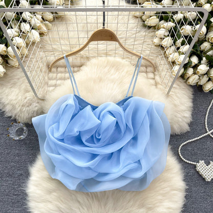 Designed 3D Flowers Summer Short Tank Tops