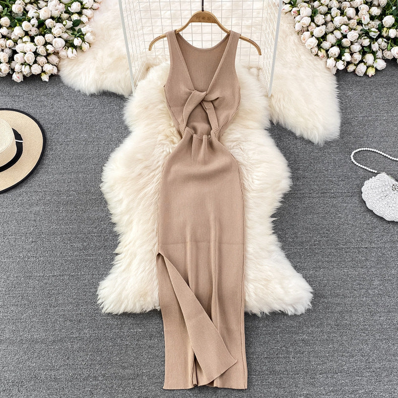 Sexy Summer Twist Designed Knitted Tank Top Elastic Dresses