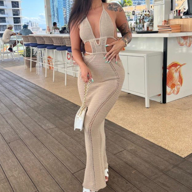Sexy Off-Shoulder Tie-Front Low-Cut Backless Maxi Beach Dress