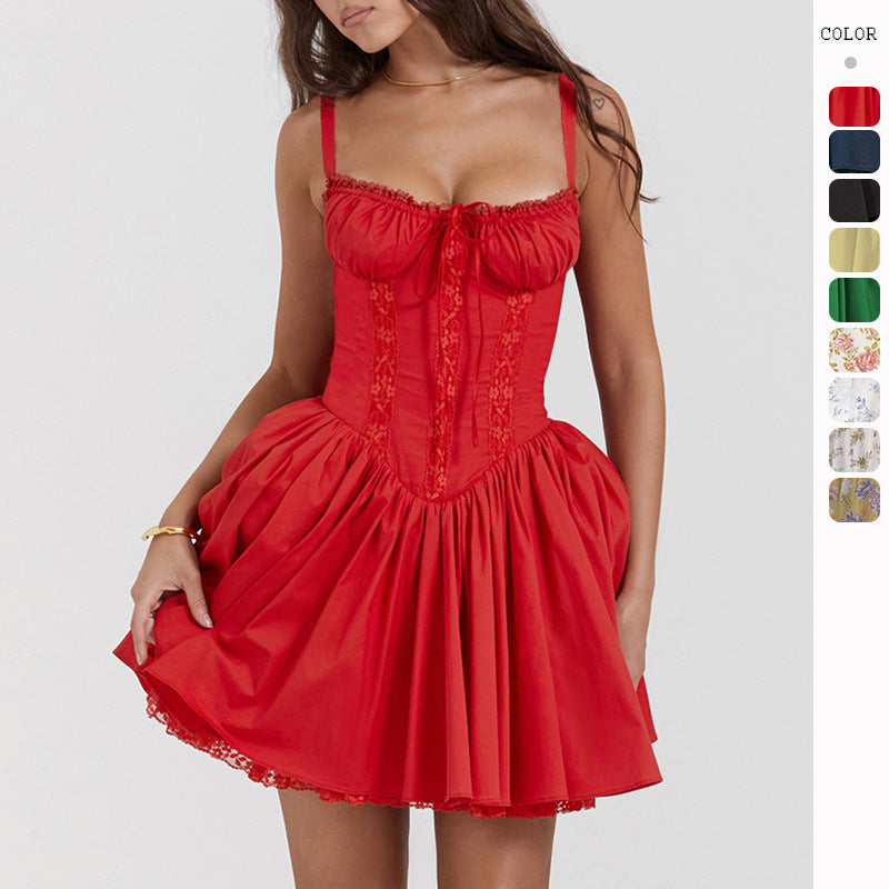 Women's Lace Panel Corset Belt Bodycon Mini Dress