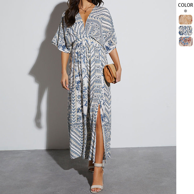 Summer Floral Print V-Neck Sleeveless Maxi Dress