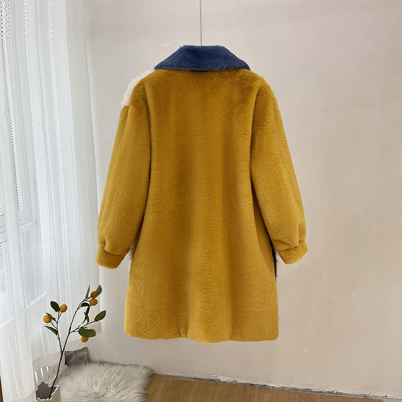 Winter Faux Fur Jacket with Contrast Collar, Oversized Outerwear