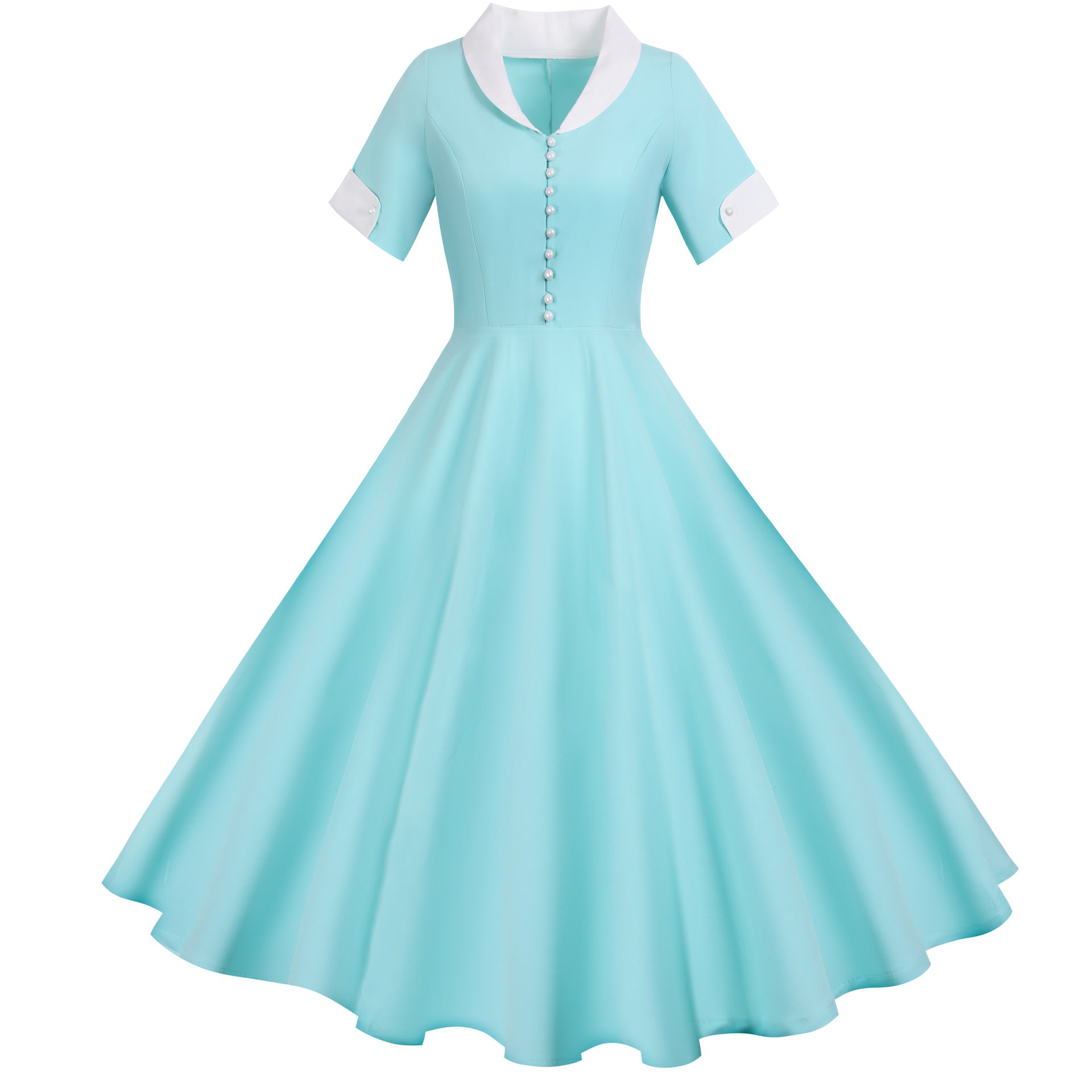 Retro Audrey Hepburn Style Summer Short Sleeve Dress