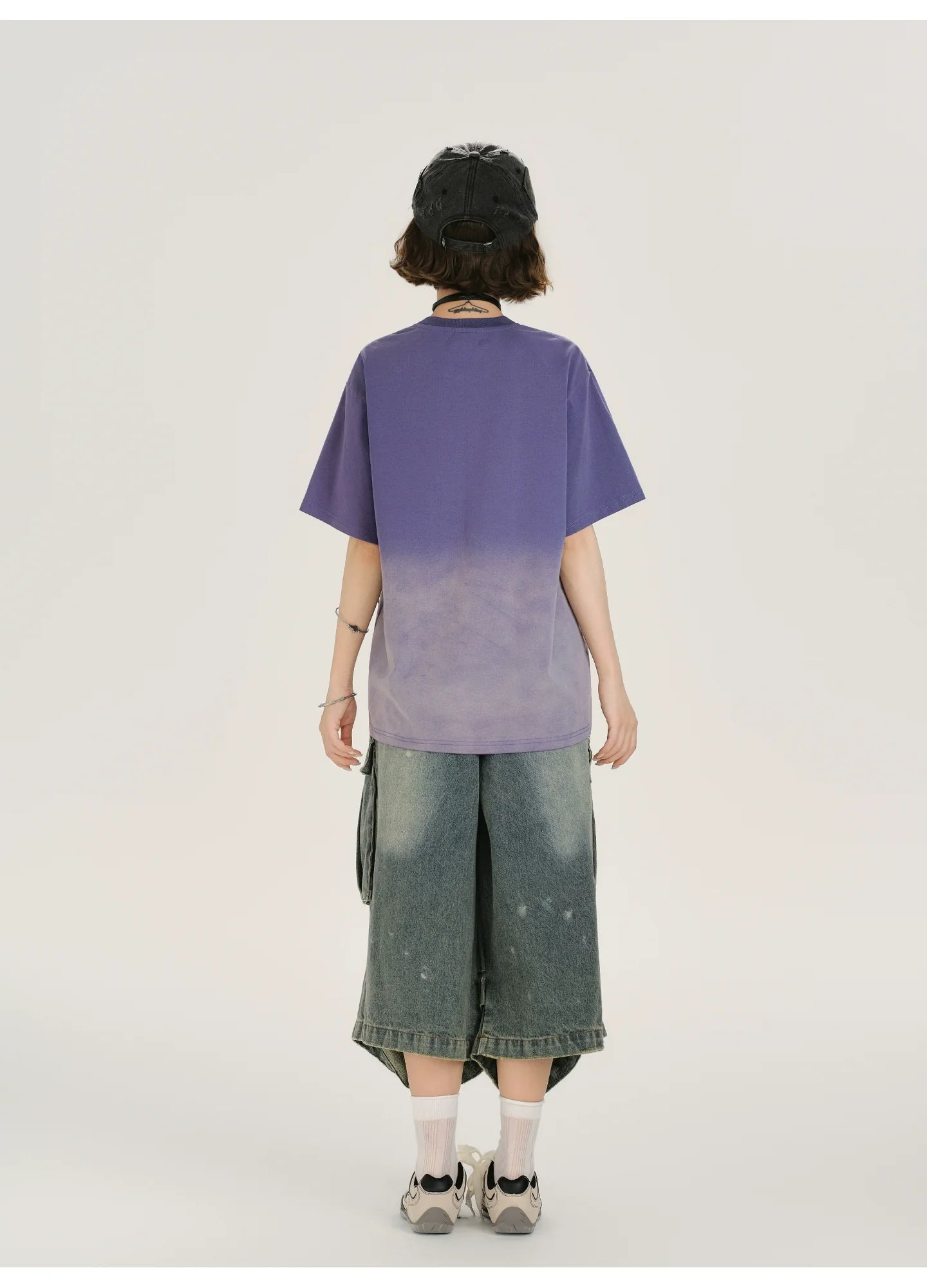 Girlyhalo Vintage Washed Purple Gradient Short Sleeve T-Shirt