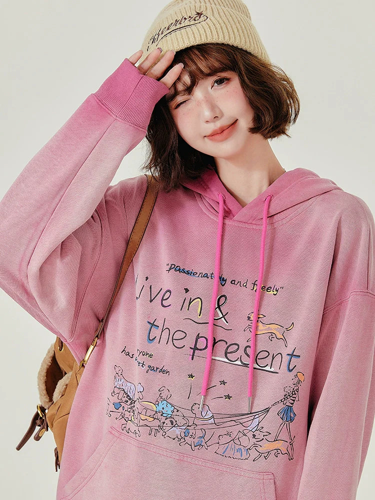 Girlyhalo Retro Hooded Sweatshirt-Pink without Velvet-S-Free Shipping Leatheretro