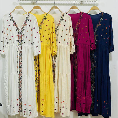 Bohemian Embroidered V-Neck Dress