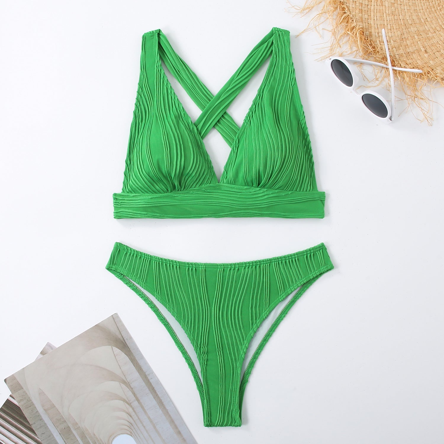 3D Striped High-Waist Two Pieces Bikini Bottom – Multicolor