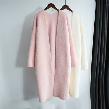 Women's Long Loose Faux Mink Fur Knit Cardigan