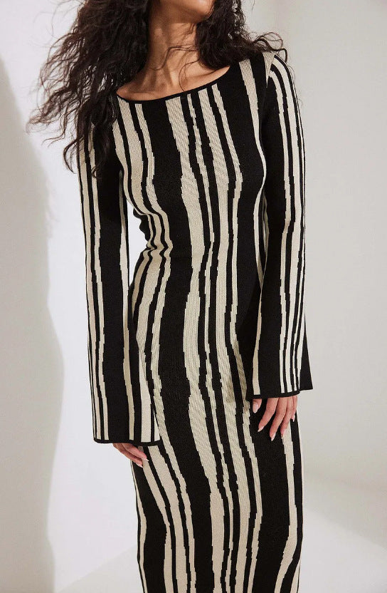 Spring Slim Fit Sweater Dress with Fashionable Print