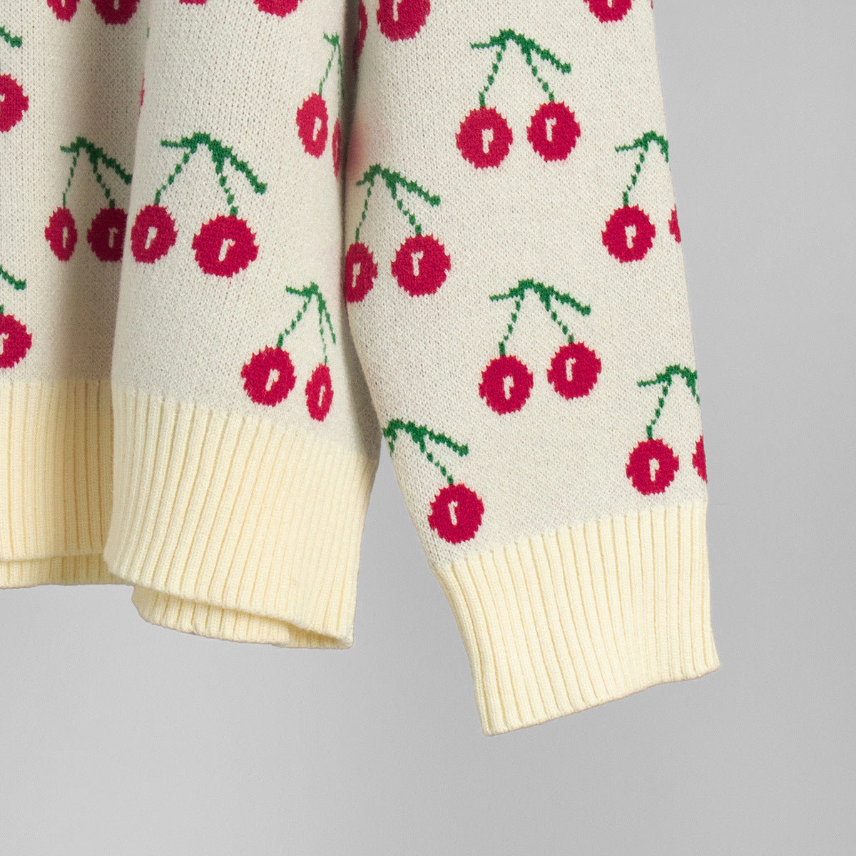 Sweet Cherry Print Sweater - Loose Knit Oversized Pullover