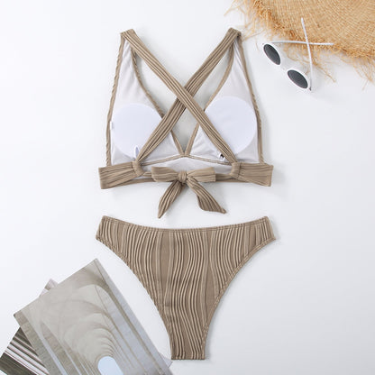 3D Striped High-Waist Two Pieces Bikini Bottom – Multicolor