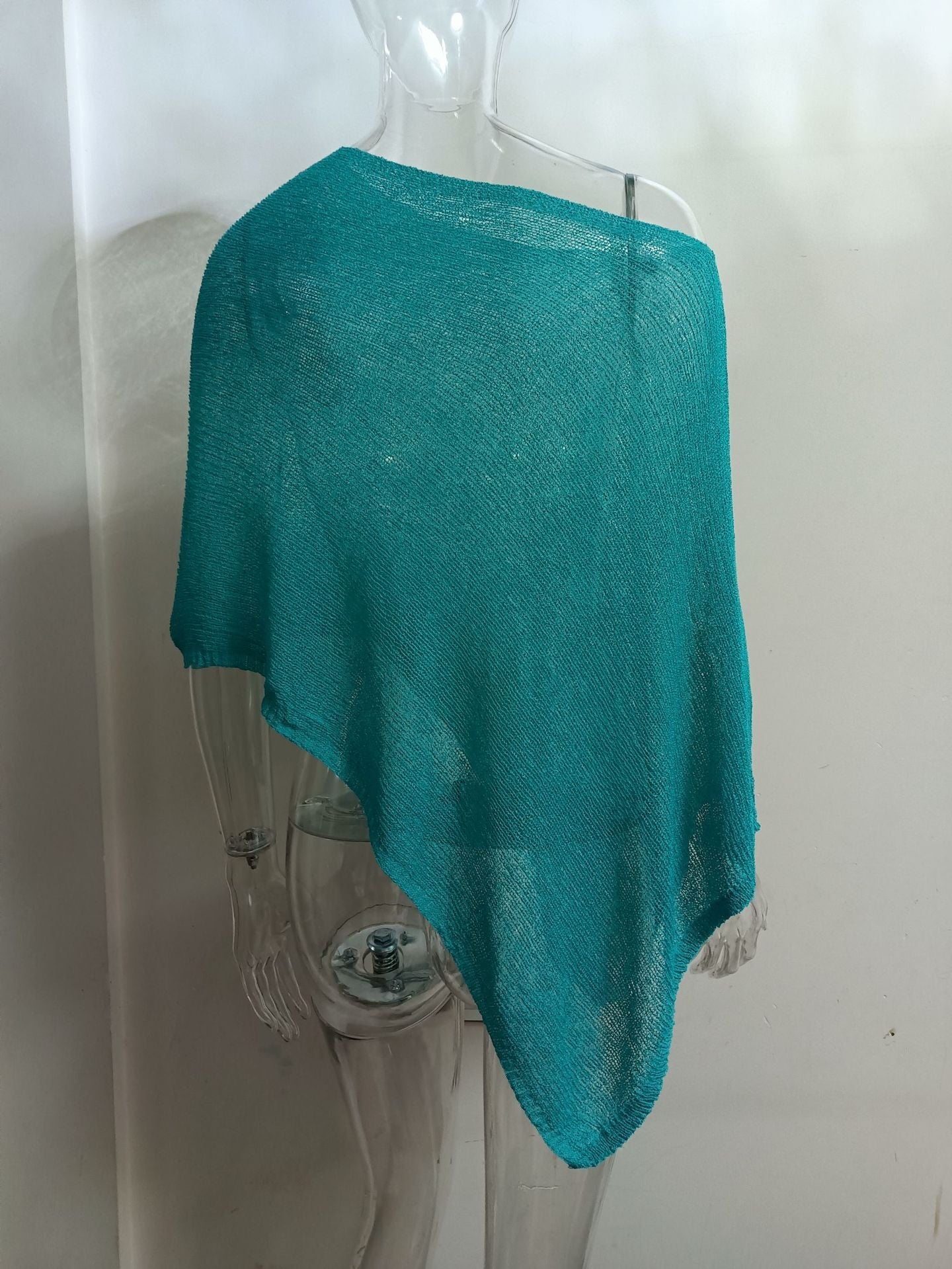 Women's Asymmetrical Cape Poncho – Lightweight Linen Knit Summer Cover-Up