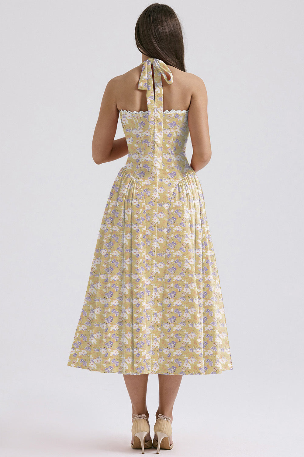 Women's Summer Floral Print Bodycon Halter Neck Maxi Dress