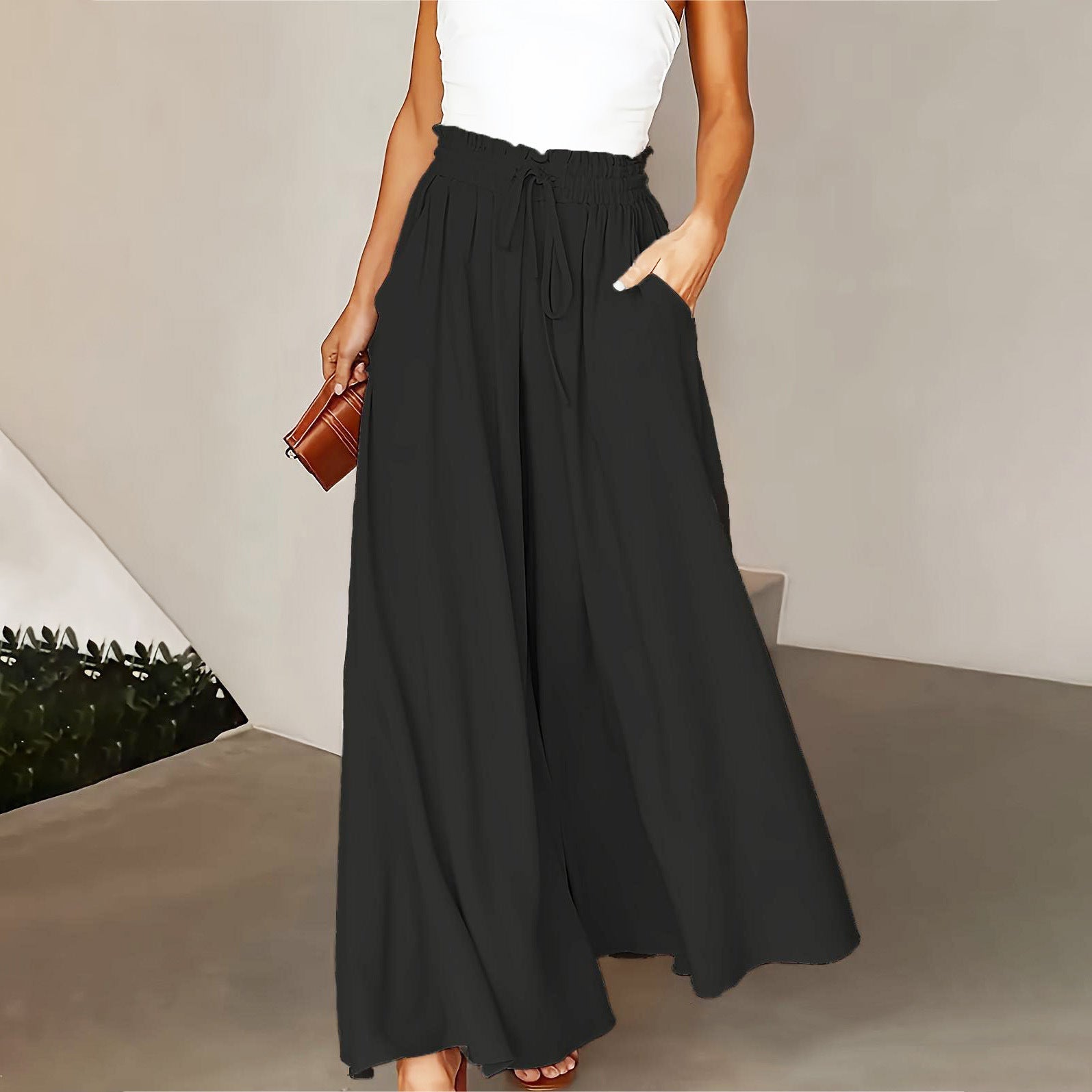 Women's High-Waisted Solid Color Casual Pants